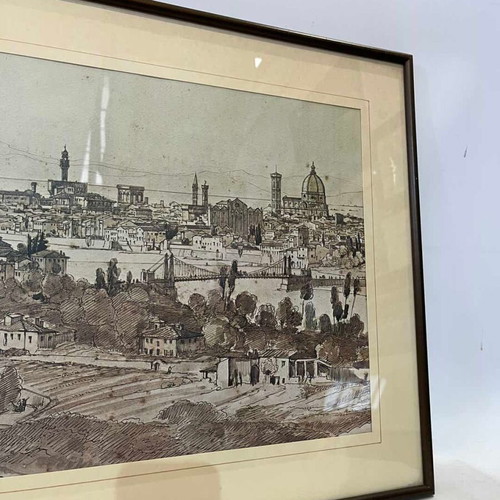 Vintage wall print panoramic view of Italy used 45.5x59.5 cm