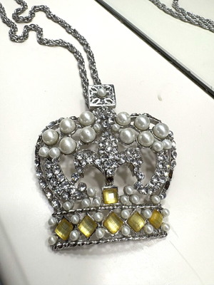 Long necklace used with crown pendant, pearls and crystals 30cm
