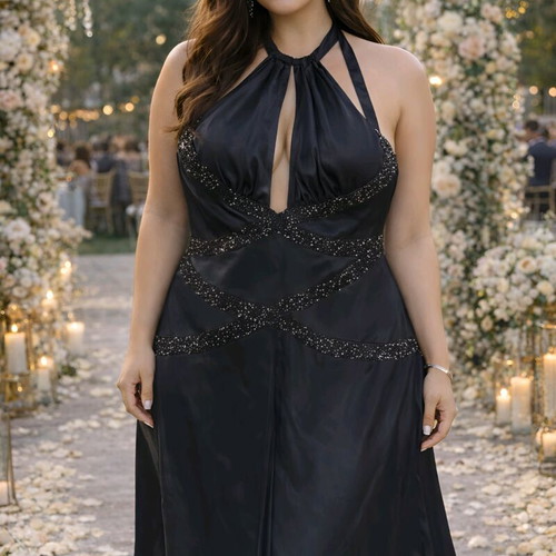 Unique 100% Silk Dress like new, black, handmade, formal
