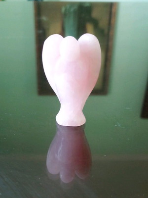 Rose quartz angel hand carved semi-precious stone like new