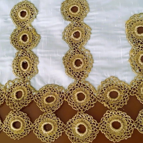 Set of 3 Handmade Table Runners with Golden Crochet Lace like new