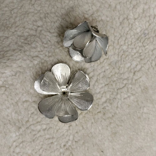 Clip-on earrings new, silver flowers