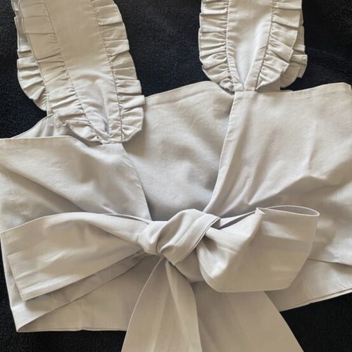 Crop Top gray like new with bow back and ruffle straps