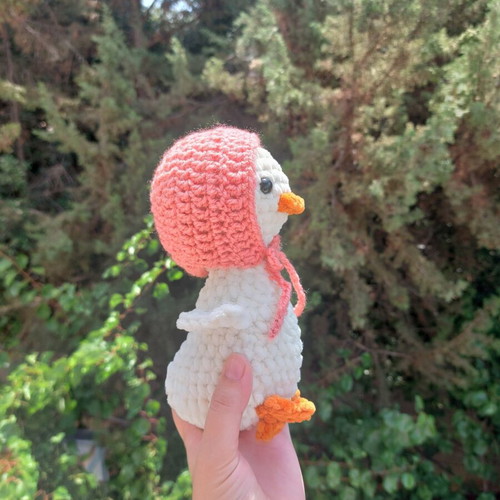 Handmade crocheted goose with hat made to order