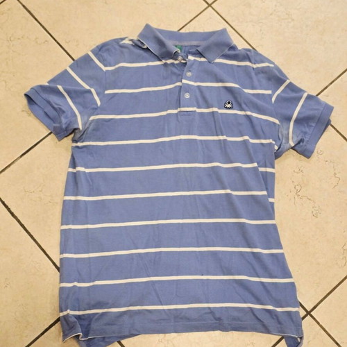 Benetton striped polo shirt, blue and white, size M