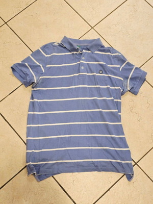 Benetton striped polo shirt, blue and white, size M