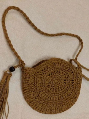 Crochet Crossbody Bag Boho with Tassel in Beige and Brown, New