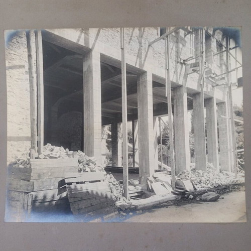 Thick cardboard photo used with building