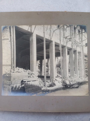 Thick cardboard photo used with building
