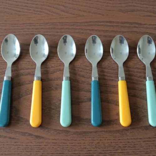 Vintage set of 6 dessert spoons used, stainless steel handles