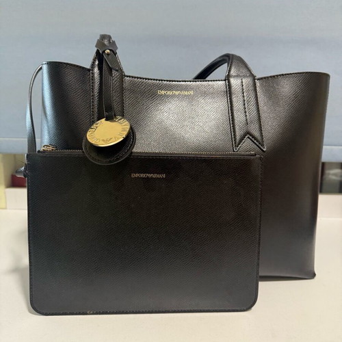 Emporio Armani black shoulder bag used with small pouch