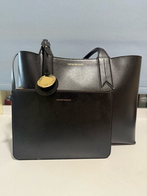 Emporio Armani black shoulder bag used with small pouch