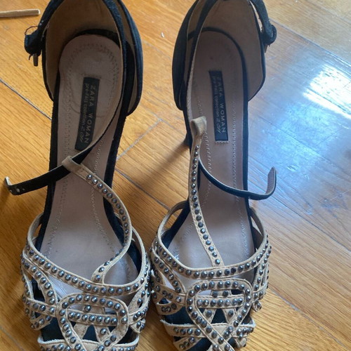 Zara black sandals used, size 37, with studs