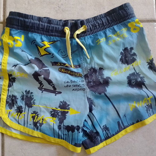 Losan boys' swim shorts used, size 104 cm, blue and yellow, skate theme