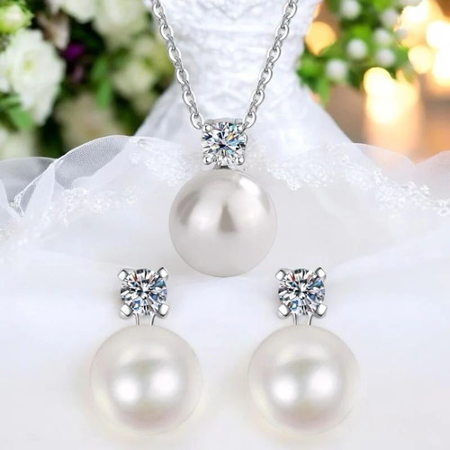 18K Gold Plated Pearl Jewelry Set Necklace and Earrings