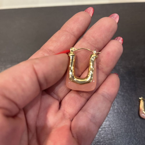 U-shaped earrings with gold finish and pink enamel, like new