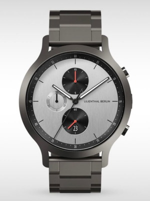 Lilienthal Berlin Chronograph watch like new, dark silver metal strap