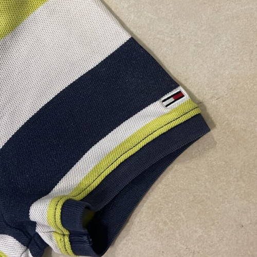 Tommy Jeans Polo Shirt, navy white yellow stripes, size L