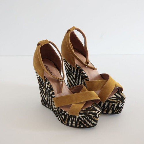 Jeffrey Campbell summer platform sandals, brown multicolor, size 38