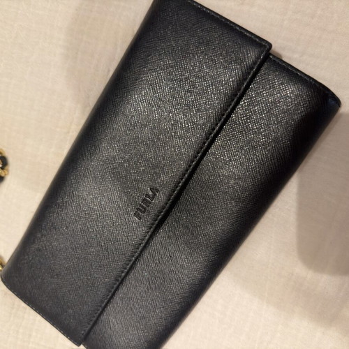 Furla clutch bag with chain black leather used