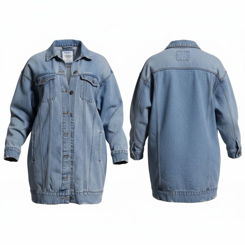 Pull & Bear women's oversized blue denim jacket used, long