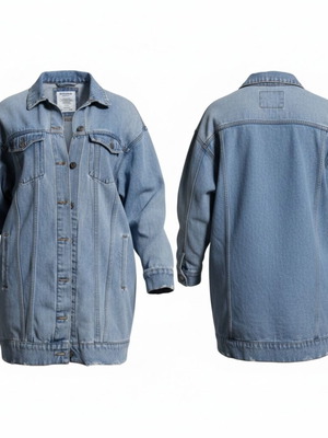 Pull & Bear women's oversized blue denim jacket used, long