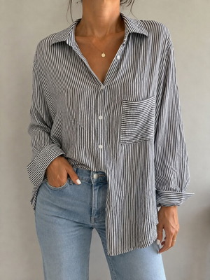 Zara women's striped oversized shirt black and white size M like new