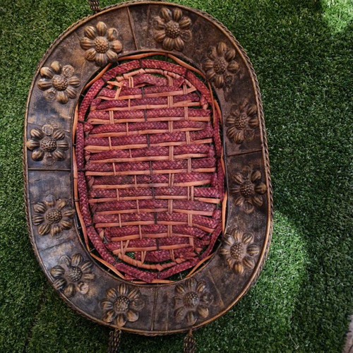 Metal Basket with Woven Straw Bottom like new