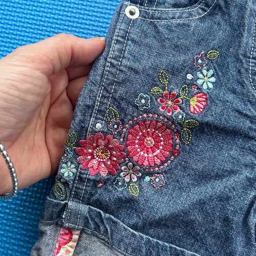 Mothercare baby girls denim shorts with floral embroidery like new, 3-6 months