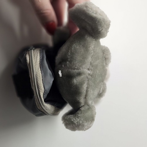 Children's wallet with plush teddy bear used