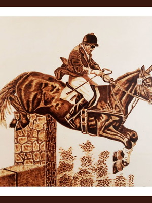 Horse Racing Pyrography Painting new on poplar wood