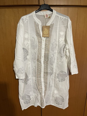 Sumitra beach kaftan 100% cotton white with embroidered designs, new