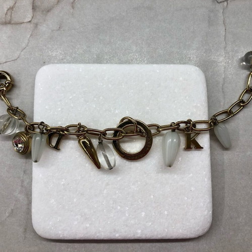 Dyrberg/Kern bracelet with charms 20cm like new, gold tone with pouch