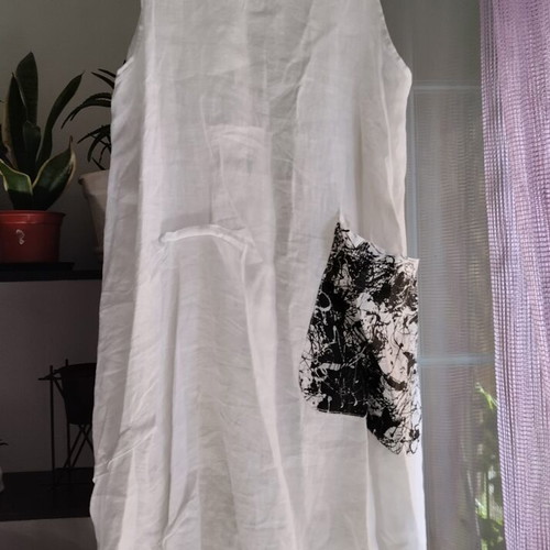 Linen long dress new, boho style, size XL, black and white