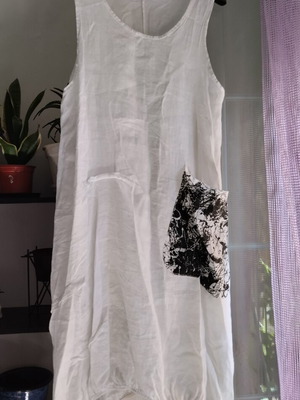 Linen long dress new, boho style, size XL, black and white
