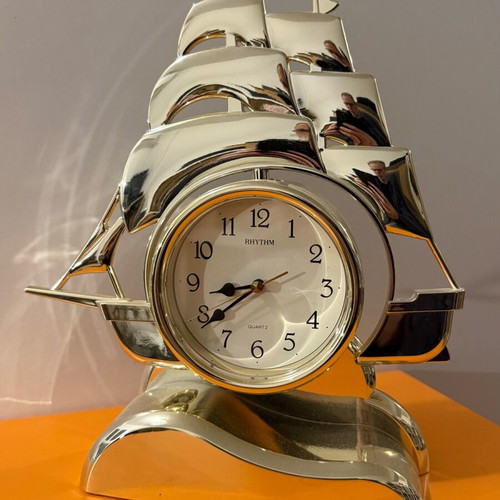 Decorative ship clock used, gold plastic