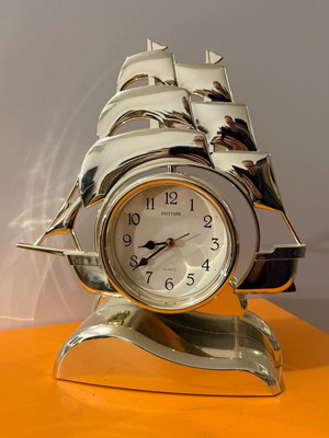 Decorative ship clock used, gold plastic
