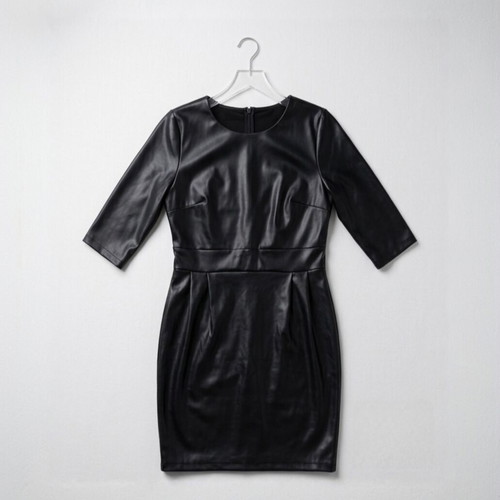 Calambeta leather dress like new, black, short-sleeve