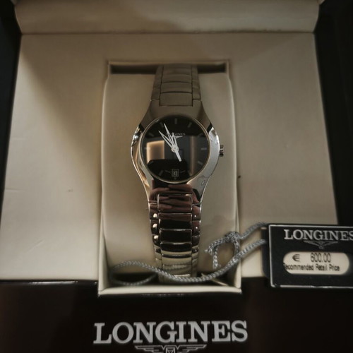 Longines L3.125.4.52.6 women's watch new, stainless steel, black dial