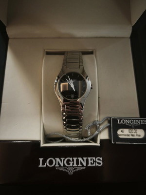 Longines L3.125.4.52.6 women's watch new, stainless steel, black dial