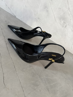 Zara Black Patent Slingback Pointed Heels EU 38