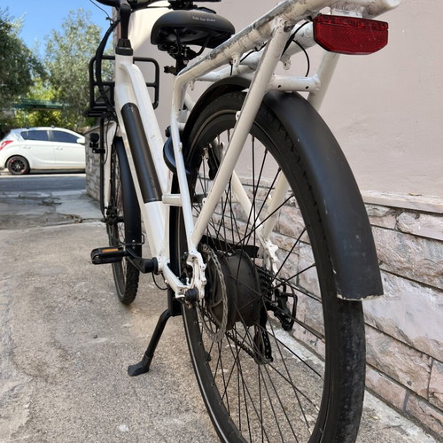 Electric City Bike white ebike used with battery and LED lights