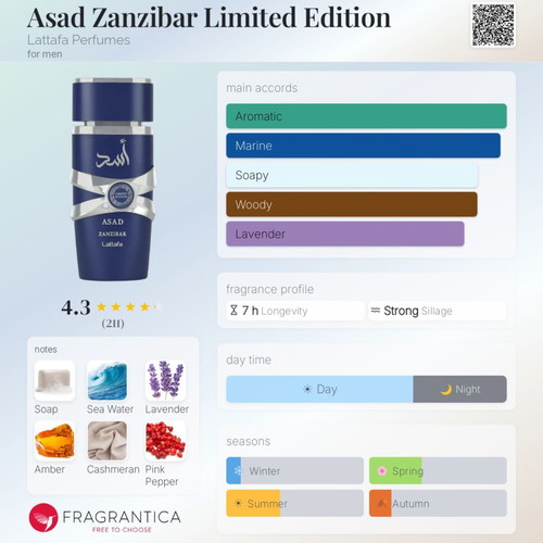 Asad Zanzibar Limited Edition Tester Eau de Parfum 3 ml new