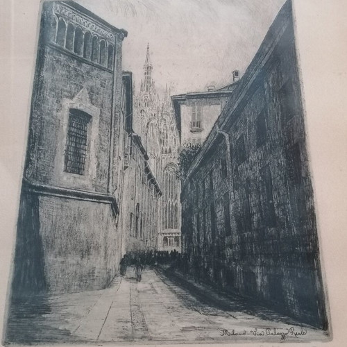 Milano woodcut signed artwork used, framed 22x30cm