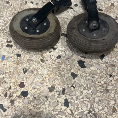 Invacare Ranger II wheelchair wheels set used with forks and solid tires