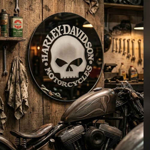 Harley-Davidson collectible mirror with Willie G. Skull engraving