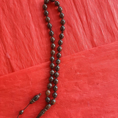 Handmade Turkish Worry Beads used, wood kuk with silver carvings