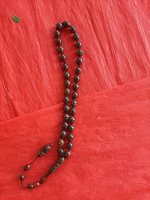 Handmade Turkish Worry Beads used, wood kuk with silver carvings