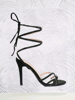 Strappy sandals new with high heel, rhinestones and long strap