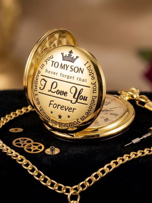 Gold Pocket Watch with Love Message new